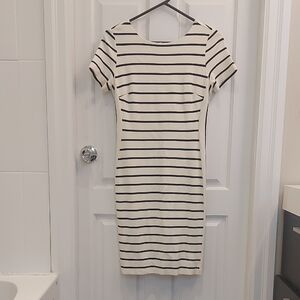 Banana Republic Black and Cream Striped Midi Dress